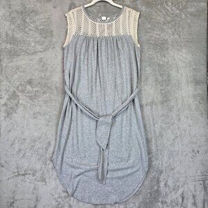 GAP Dress Womens M Gray Lace Yoke Tie Waist Sleeveless Jersey Shift Midi Modal